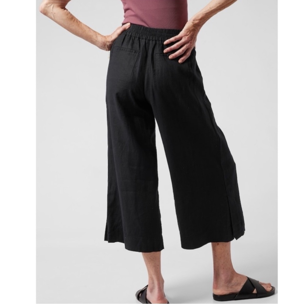 Athleta Playa Linen Wide Crop Pant Black Wide-Leg Cropped Pants size 12 Tall 12T - Picture 3 of 15